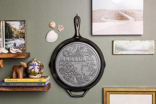 Lodge 12 Inch Cast Iron Skillet – Pre-Seasoned Frying Pan with Teardrop Handle – Oven, Stovetop, Grill & Campfire Use – Made in USA – Non-Toxic, Even-Heating Cookware – Maryland