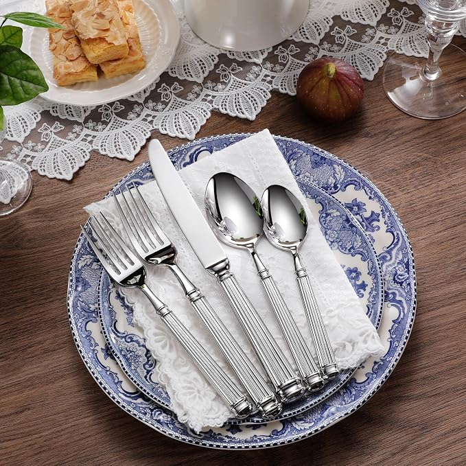 KEAWELL Premium 20 Pieces Prestige Silverware Set - Exquisite Craftsmanship, Service for 4, 18/10 Stainless Steel, Luxurious Flatware Set, Heavy Duty, Dishwasher Safe (20, Silver)