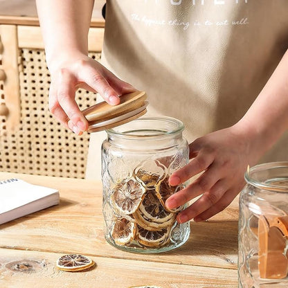 Custde Glass Storage Jars With Airtight Lid, 23.7oz Canister For Kitchen Counter with Bamboo Lid, brown sugar, candy, coffee, cookie, salt, tea,pantry cute Jar (Begonia Flowers*2)