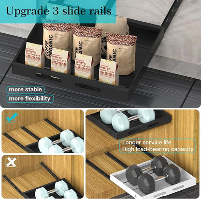 Expandable Pull Out Cabinet Organizer - 17" Deep, Adhesive No Drill, Expandable Drawer For Kitchen, Pantry, Bathroom
