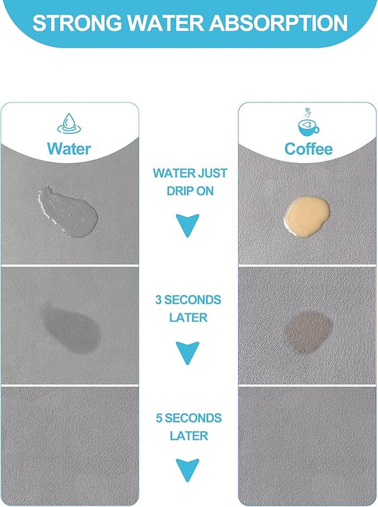 Dish Drying Mat for Kitchen Counter, 12"x19" Dish Drying Pad with Non-slip Rubber Backed, Hide Stain Anti Absorbent for Kitchen Counter, Drying Mat for Coffee Machine Dish Rack (Grey)