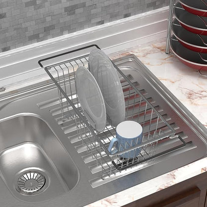 Simple Houseware Over Sink Counter Top Stainless Steel Dish Drainer Drying Rack, Chrome