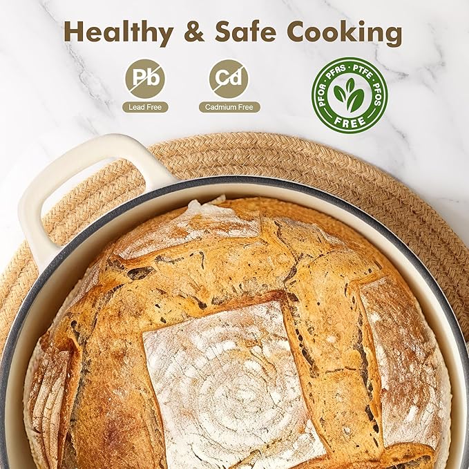 SENSARTE Enameled Cast Iron Dutch Oven Pot with Lid 3.5/5.5/6.5 Quart Heavy-Duty Round Dual Handles Kitchen Pot with Cotton Potholders & Silicone Trivet, Pot for Bread Baking, Stews, Braising, Roasting, Oven Safe, 3.5Quart, White