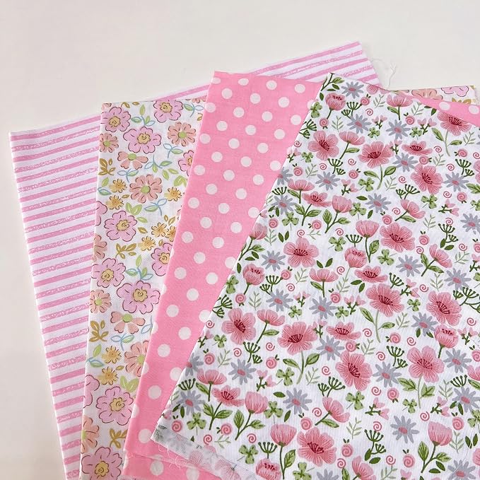 7Pcs 20" x 20" Cotton Fabric DIY Making Supplies Quilting Patchwork Fabric Fat Quarter Bundles DIY for Quilting Cotton Patchwork Cushions (Pink, 20 x 20 inches)