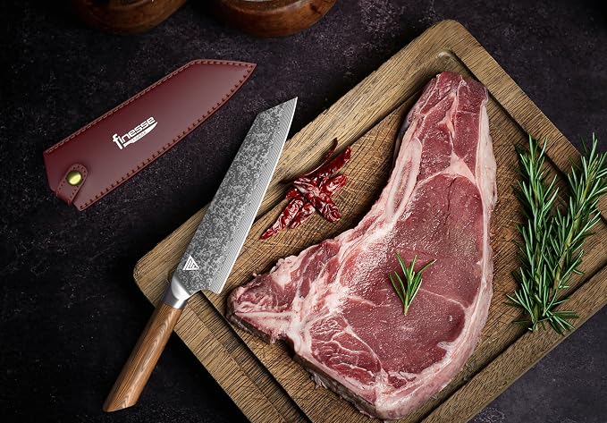 8" Professional Chef Knife - 67-Layer Damascus Steel with Pakka Wood Handle - Premium Kitchen Knife for Home & Professional Cooking with Leather Sheath & Gift Box