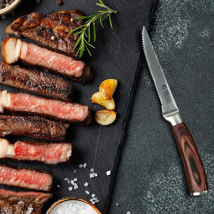 Wakoli EDIB 4-Piece Damascus Steak Knife Set, VG10 Core 67-Layer Damascus Steel Steak Knives with Pakkawood Handles, Premium Dining Cutlery Gift Box for Steak, Meat, Roasts & Poultry, Hand Wash Only