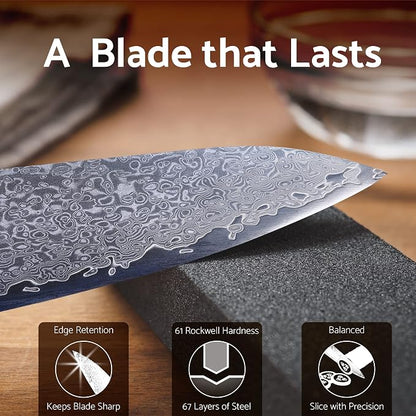 8” Chef Knife – VG10 Damascus Steel Kitchen Knife, Razor Sharp Professional Cooking Knife with Ergonomic G10 Handle, Luxury Gift Box & Sheath, Gift for Home Chefs