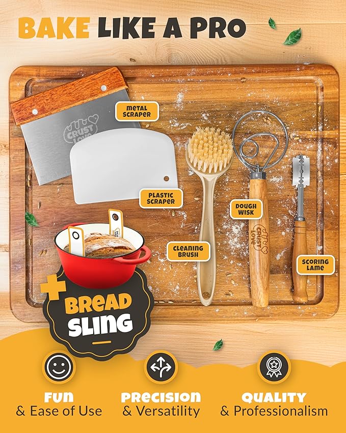 CRUSTLOVE Dutch Oven for Bread Baking - incl. Sourdough Bread-Baking Supplies like Banneton Bread-Proofing Basket - 5QT Enameled Cast Iron Bread-Oven with Lid, Bread-Pan Sour Dough Starter Kit