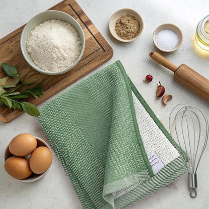 Mordimy Premium Kitchen Towels 6 Pack (18 x 28 Inches, Grass Green), Large Cotton Kitchen Hand Towel, Flat & Terry Dish Towels for Drying Dishes, Super Absorbent Tea Dishtowels Set with Hanging Loop