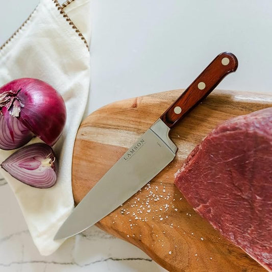 Lamson Premier Forged 8" Chef's Knife, Hi-Carbon Stainless Steel Blade, Triple Riveted for Balance, Ideal for Dicing, Slicing & Chopping, Kitchen Knives - Walnut Handle