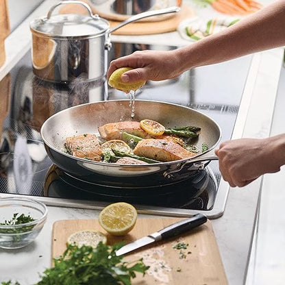 Farberware Millennium Stainless Steel Frying Pan/Skillet, Induction Ready, Compatible with All Cooktops, Metal Utensil Safe, 12.25 Inch Open Fry Pan, Dishwasher Safe - Stainless Steel