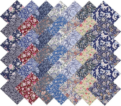 Nodsaw 42Pcs Vintage Floral Print Cotton Fabric Squares 5x5 for Quilting, Sewing, Quilts, Bags, and Crafts, Charm Packs for Quilting 5 inch, Dark Floral Charm Pack Fabric