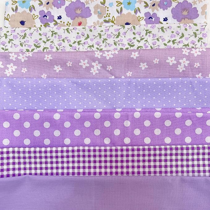 7 pcs 20" x 20" Cotton Fabric DIY Making Supplies Quilting Patchwork Fabric Fat Quarter Bundles DIY for Quilting Cotton Patchwork Cushions (Pruple Flowers, 20" x 20")