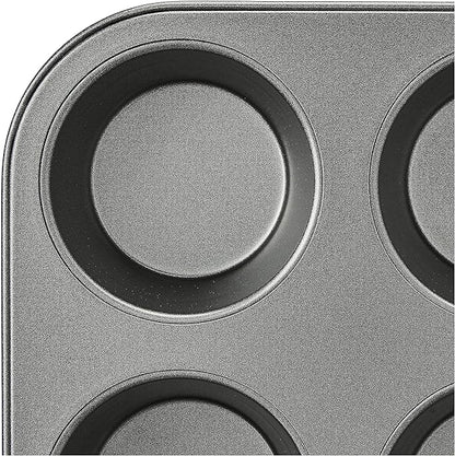 Amazon Basics Nonstick Muffin Pan,Set of 2,Sturdy,Oven Safe,Bakes Evenly,Easy to Clean,12 Cups,Gray,13.9x10.55x1.22,(Pack of 4)