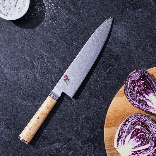 Miyabi Birchwood SG2 Japanese Chef's Knife, 8-inch, Chef's Kitchen Knife, Karelian Birch Handle, 100-layer flower Damascus pattern, Handcrafted in Seki, Japan