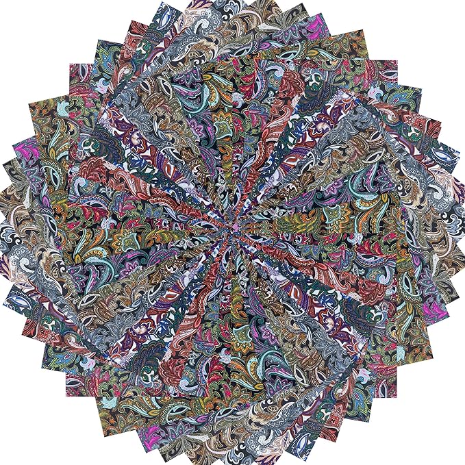 HANPATQUI 50PCS 10 x 10 inch 100% Cotton Fat Quarters Fabric for Sewing and Quilting Bundles Precut Fabric Square for DIY Craft Patchwork-Dark Paisley