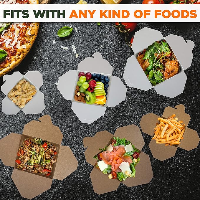 Fit Meal Prep 50 Pack 26 oz 4 x 3 Rectangle Paper Chinese Take Out Food Containers, Plain White Half Quart Chinese Asian To Go Boxes