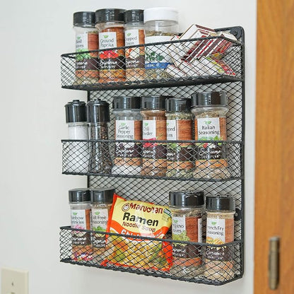 Wall Mount Spice Rack – 3-Tier Kitchen Storage Organizer Shelf, Space-Saving Design, Includes 2 Racks