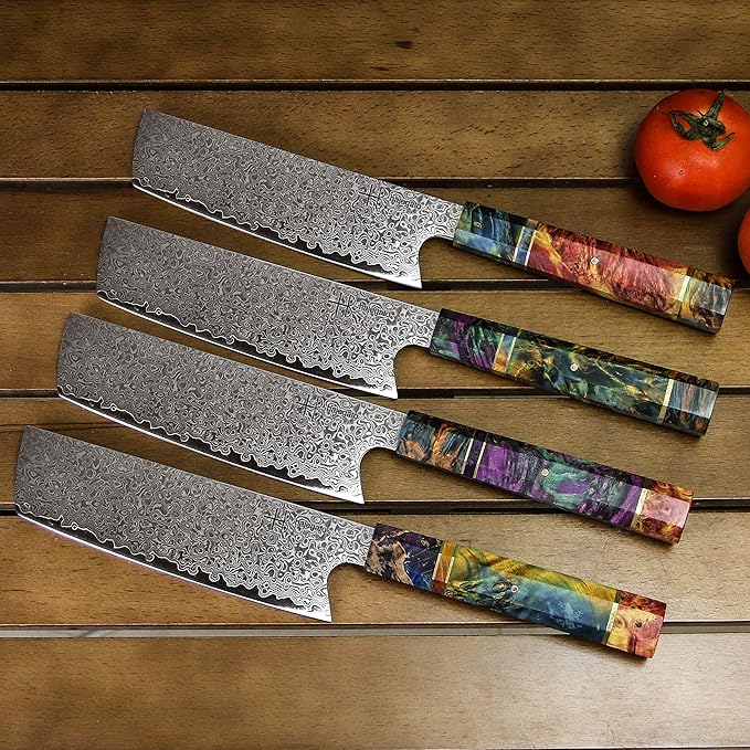 Damascus Chef Knife Unique One of Kind Handle Professional Japanese Chefs Kitchen Knife Vg10 67 Layers Damascus Steel Knive (Nakiri 7")