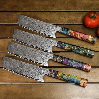 Damascus Chef Knife Unique One of Kind Handle Professional Japanese Chefs Kitchen Knife Vg10 67 Layers Damascus Steel Knive (Nakiri 7")