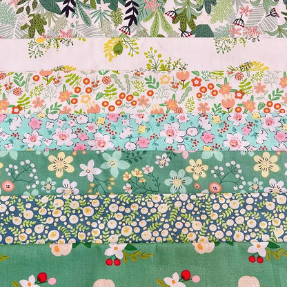 7 pcs 20" x 20" Cotton Fabric DIY Making Supplies Quilting Patchwork Fabric Fat Quarter Bundles DIY for Quilting Cotton Patchwork Cushions (Flower Green, 20" x 20")