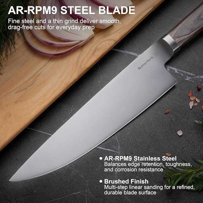 8 Inch Chef Knife, High-Carbon Stainless Steel Kitchen Knives with Pakkawood Handle, Ultra Sharp Cooking Knife for Meat & Vegetables, Gift for Home Cooks & Chefs