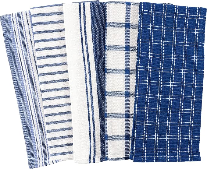 KAF Home Assorted Flat Kitchen Towels - Set of 10, 18 x 28 Inch (Navy)