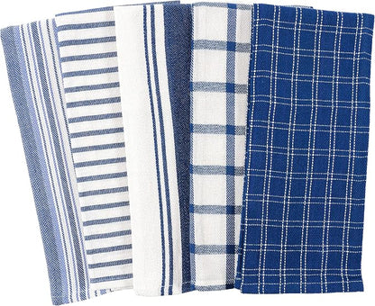KAF Home Assorted Flat Kitchen Towels - Set of 10, 18 x 28 Inch (Navy)