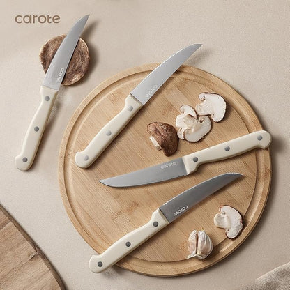 CAROTE 14 Pieces Knife Set with Block, Forged, High Carbon Stainless Steel Sharp Blade Block Knife Set, Dishwasher Safe Cutlery, Cream (Pack of 2)