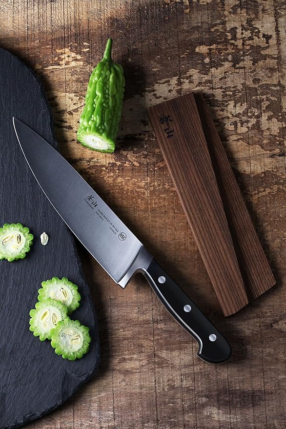 Cangshan TV2 Series 1022735 Swedish 14C28N Steel Forged 8-Inch Chef Knife and Wood Sheath Set