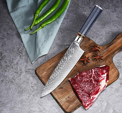 Chef Knife 8 Inch, Damascus Chef Knife Japanese VG10 Kitchen Knife Sharpest 67-Layer High Carbon Stainless Steel knife, Pro Cooking Knife, Meat Cutting Gyuto Chef Knife with Sheath