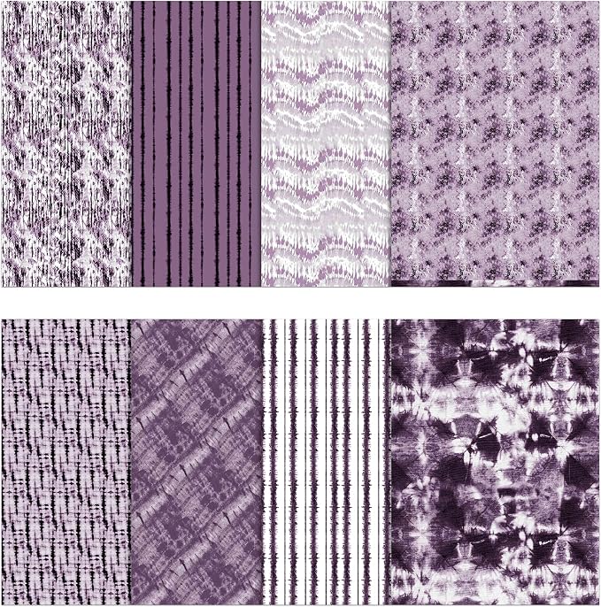 Soimoi 8 Pc Fat Quarter Bundle - Tie & Dye Print 18"x 22" DIY Patchwork- 100% Cotton Pre-Cut Quilting Fabric (Purple & White)