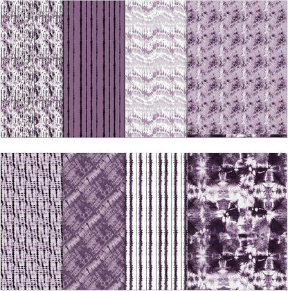Soimoi 8 Pc Fat Quarter Bundle - Tie & Dye Print 18"x 22" DIY Patchwork- 100% Cotton Pre-Cut Quilting Fabric (Purple & White)