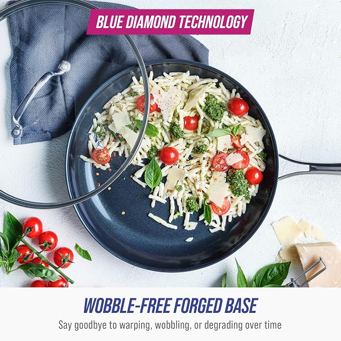 Blue Diamond Cookware Hard Anodized Ceramic Nonstick, 11" Frying Pan Skillet with Lid, PFAS-Free, Dishwasher Safe, Oven Safe, Grey