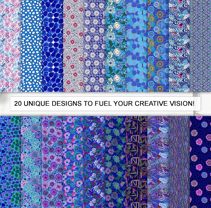 Soimoi 40 Pcs Cotton Fabric Squares Bundles Charm Packs for Quilting, Fat Quarter Layer Cakes, Precuts Quilt Squares 5 x 5 inches, DIY Fabric Bundle - Blue Harmony