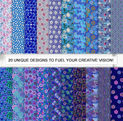 Soimoi 40 Pcs Cotton Fabric Squares Bundles Charm Packs for Quilting, Fat Quarter Layer Cakes, Precuts Quilt Squares 5 x 5 inches, DIY Fabric Bundle - Blue Harmony