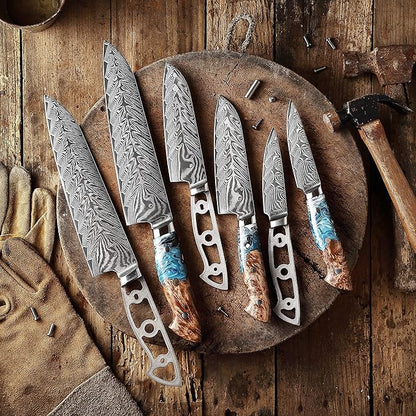 KATSURA Woodworking Project Kit – Paring Knife Blank – Blade Width 25mm – 3.75 Inch – Japanese Premium AUS 10V, 67 Layers Damascus Steel – Storm-V Series – NO LOGO