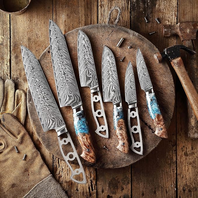 KATSURA Woodworking Project Kit – Gyuto Chef Knife Blank – Ultra Wide Blade 50mm – 8.25 Inch – Japanese Premium AUS 10V, 67 Layers Damascus Steel – Storm-V Series – NO LOGO