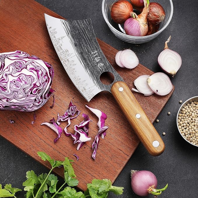 3PCS Butcher Knife Set, 7" Butcher Meat Cleaver, 7" Serbian Chef Knife and 6.5" Viking Knife, Hand Forged Butcher Knife with Wooden Handle, Ideal for Home, Camping, BBQ (Unique Pattern)