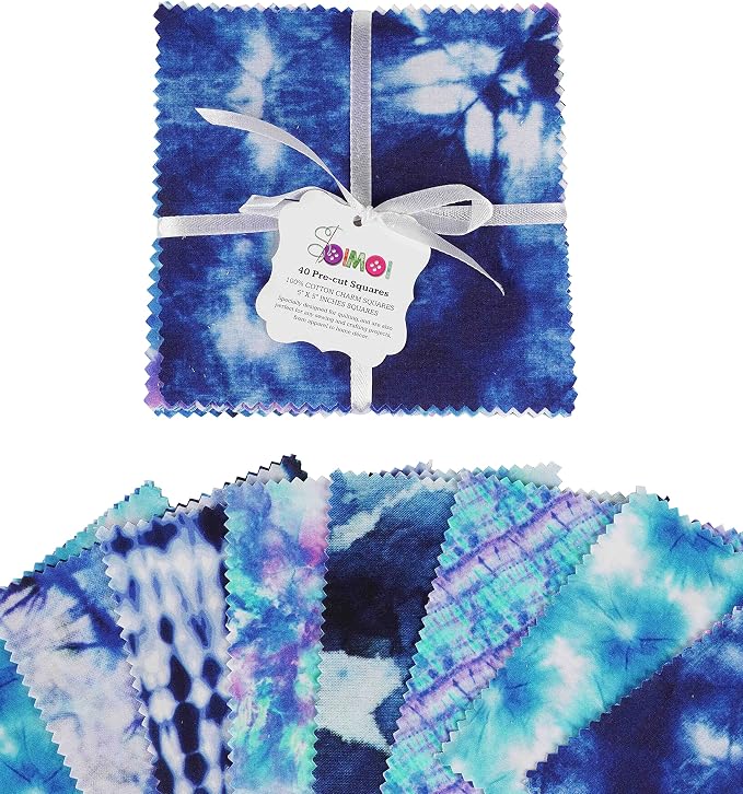 Soimoi Tie Dye Print Precut 5-inch Cotton Fabric Quilting Squares Charm Pack DIY Patchwork Sewing Craft- Blue