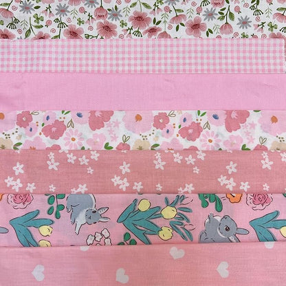 7 pcs 20" x 20" Cotton Fabric DIY Making Supplies Quilting Patchwork Fabric Fat Quarter Bundles DIY for Quilting Cotton Patchwork Cushions (Pink Flowers, 20" x 20")