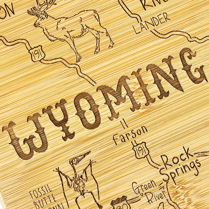Totally Bamboo Destination Wyoming State Shaped Serving and Cutting Board, Includes Hang Tie for Wall Display