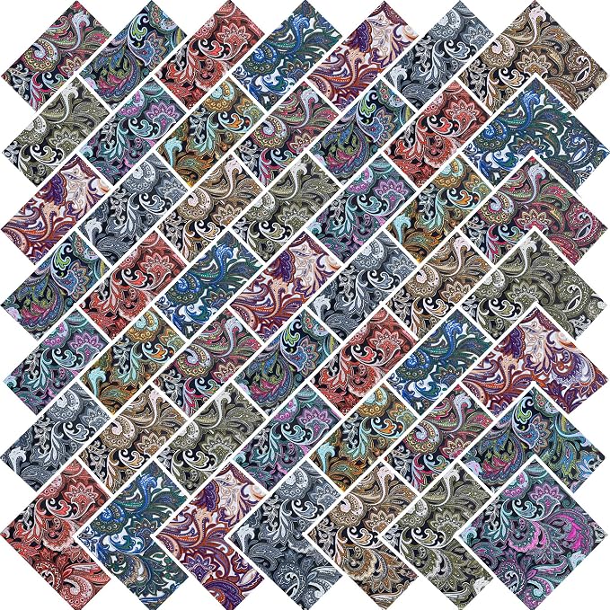 HANPATQUI 200PCS 4 x 4 inch 100% Cotton Fat Quarters Fabric for Sewing and Quilting Bundles Precut Fabric Square for DIY Craft Patchwork-Dark Paisley