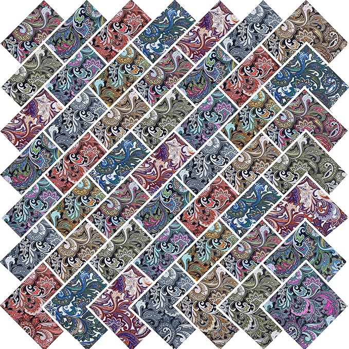 HANPATQUI 50PCS 10 x 10 inch 100% Cotton Fat Quarters Fabric for Sewing and Quilting Bundles Precut Fabric Square for DIY Craft Patchwork-Dark Paisley