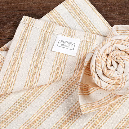 Twiny Threads Set of 4 Farmhouse Stripe Kitchen Towels (18x26 Inches) Premium Tea Towel with Hanging Loop, Highly Absorbent 100% Cotton Bulk Kitchen Hand Cloth for Drying, Cleaning - Mustard Yellow