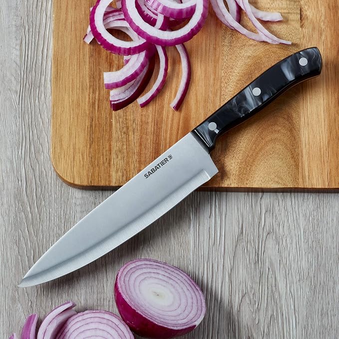 Sabatier Triple Riveted Chef Knife, 8-Inch, High-Carbon Stainless Steel, Razor-Sharp Kitchen Knife to Cut Fruit, Vegetables and more, Black