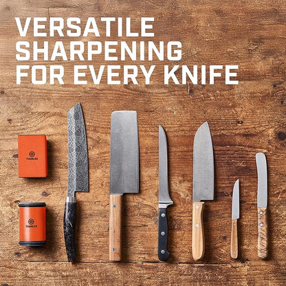 TUMBLER Pro Rolling Knife Sharpener™ - Knife Sharpening Made Easy - Rolling Knife Sharpening Kit with Removable Disc System - Includes 4-Layer Diamond Sharpening Disc & EdgeBoost Ceramic Disc (Orange)