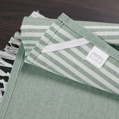 TWINY threads Set of 6 100% Cotton Turkish Kitchen Towels with Hanging Loop & Tassels (18" X 28") | Ultra Washcloth with Fringes | Reusable Hand Towels - Olive Green