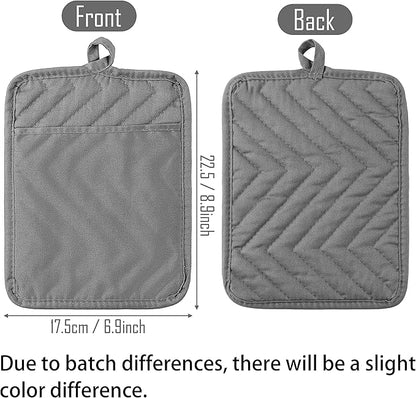 5Pack Pot Holders for Kitchen Heat Resistant Cotton Potholder Multipurpose Hot Pad Machine Washable Oven Mitts with Pocket Potholders for Baking and Cooking 8.9 x 6.9 in Gray Black