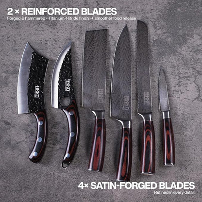 Jikko New Reinforced Carbon Steel Japanese Kitchen Knife Set – DiamondRazor Series – Ultra Sharp Japanese Knife Set & Chef Knife Set with Mahogany Wood Handles – Professional Chef's Knives